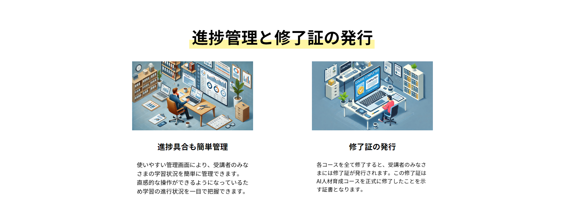 進捗管理と修了証の発​行